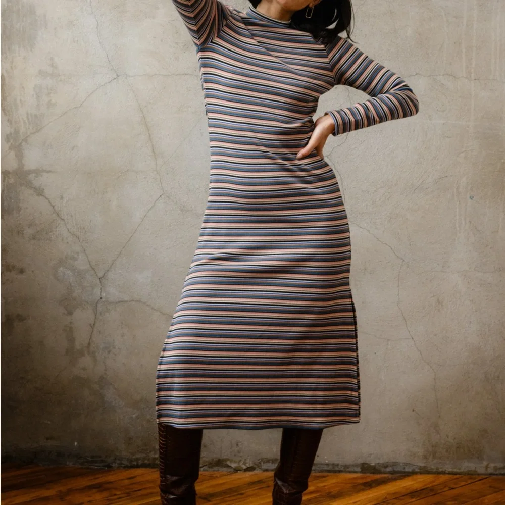 Able Multicolor Striped Long Sleeve Dress - Picture 1 of 8